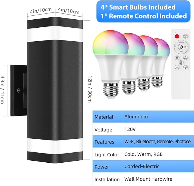 SHIMR Smart RGB Outdoor Wall Lights 2 Pack, WiFi App Control Color Changing Up - Image 6