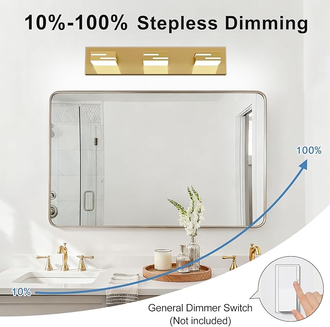 LED Modern Bathroom Vanity Light Fixtures, 3-Light 22-inch Dimmable Gold Vanity - Image 4
