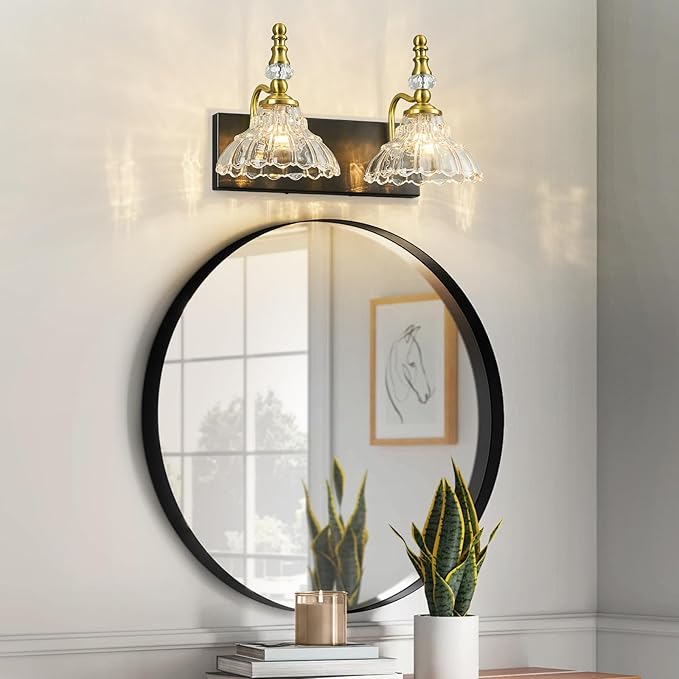 Vintage Bathroom Vanity Light, 2-Light Black Gold Vanity Lighting Fixture - Image 7