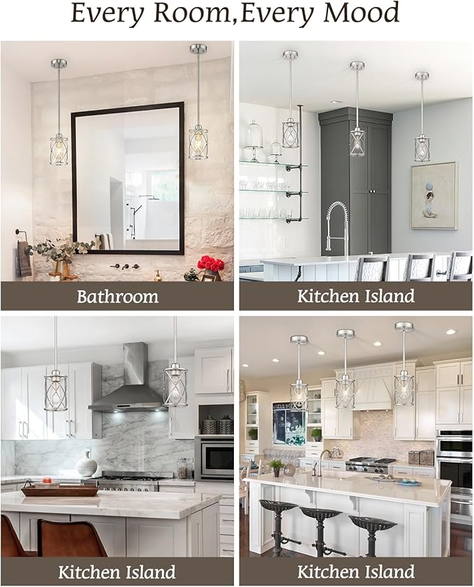 Brushed Nickel Pendant Lights Kitchen Island 2 Pack, Mini Glass Pendant Light - Image 5