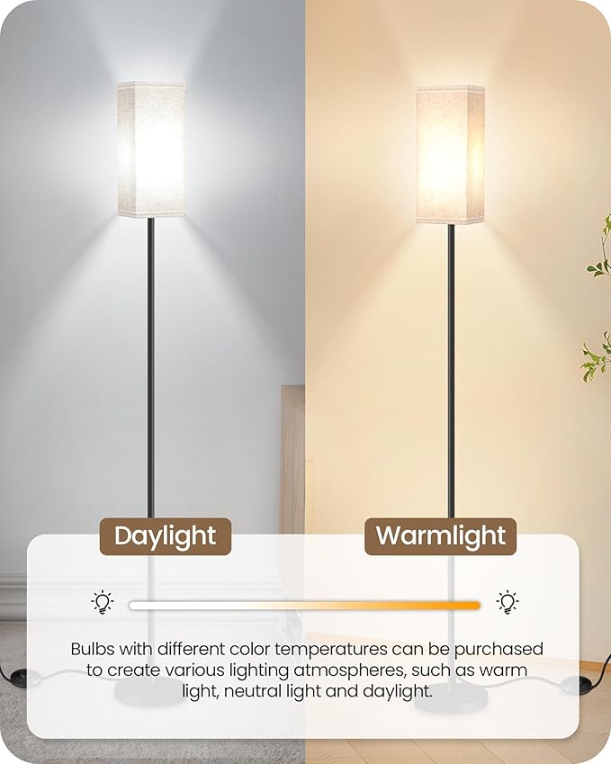 64.6" Floor Lamp, Pole with Foot Switch, Modern Standing Lamp Lampshade - Image 7
