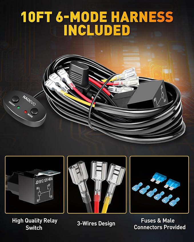 NAOEVO 7 Inch LED Light Bar, 2 Leads Wiring Harness Included, Work - Image 6
