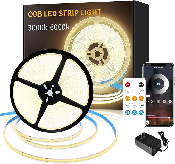 COB LED Strip Lights 3000K 65.6ft DC 24V Dimmable White Flexible LED Tape Light by Yeewhale