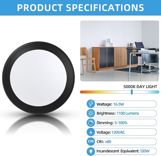 ECOELER 6 Inch LED Disk Lights, Dimmable Surface Mount/Recessed Ceiling - Image 3