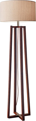 Adesso Floor Lamp with Walnut Birch Wood & Natural Linen Lampshade by Adesso