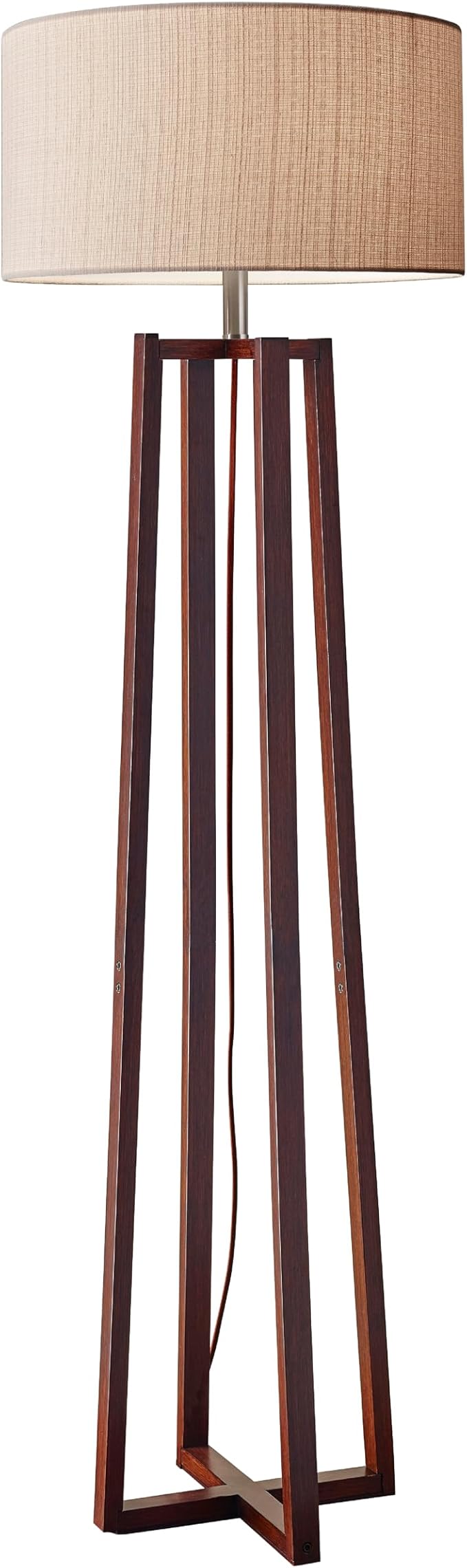 Adesso Floor Lamp with Walnut Birch Wood & Natural Linen Lampshade by Adesso