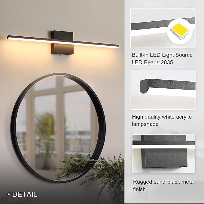 Modern Bathroom Vanity Light 24 Inch, 18W Black Bathroom Light Fixture Over - Image 4