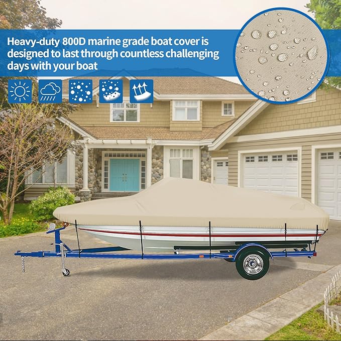 iCOVER Trailerable Boat Cover- 17'-19' 800D Water Proof Heavy Duty, Fits V-Hull - Image 4