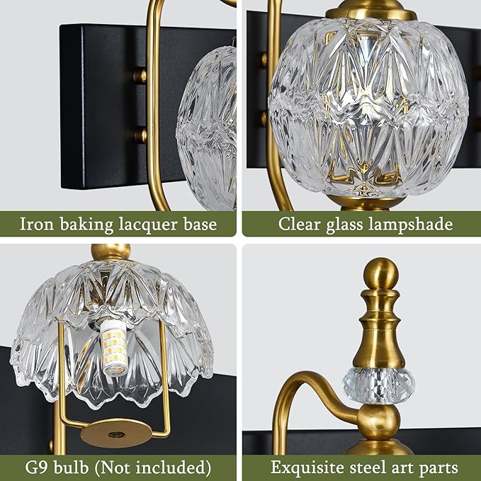 Modern Crystal Bathroom Vanity Lights Fixtures Over Mirror Black Gold Vintage - Image 3