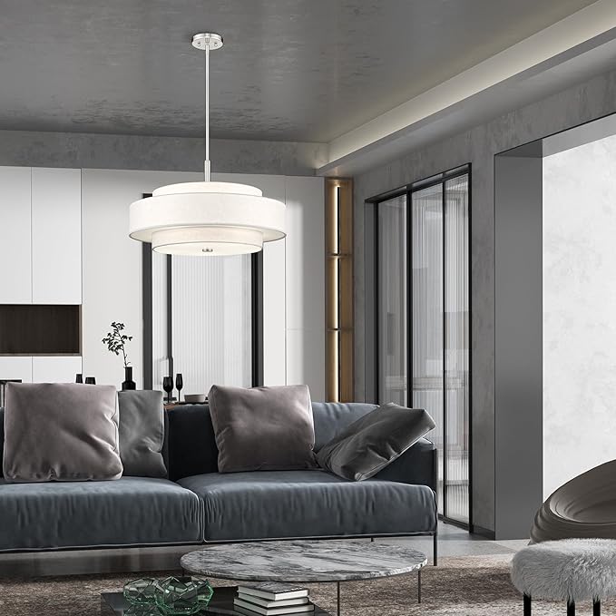 Livex Lighting Fabric Shade 52138-91 Meridian 5 Light Brushed Nickel Pendant - Image 10