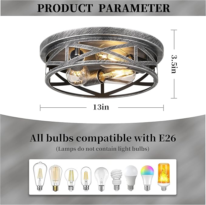 Close to Ceiling Light Fixtures, 3-Lights Cage Flush Mount Ceiling Light - Image 2