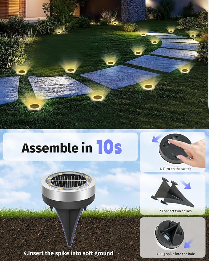 Mini Solar Ground Lights 2 Pack Outdoor IP65 Waterproof Solar Flat Garden Light - Image 4
