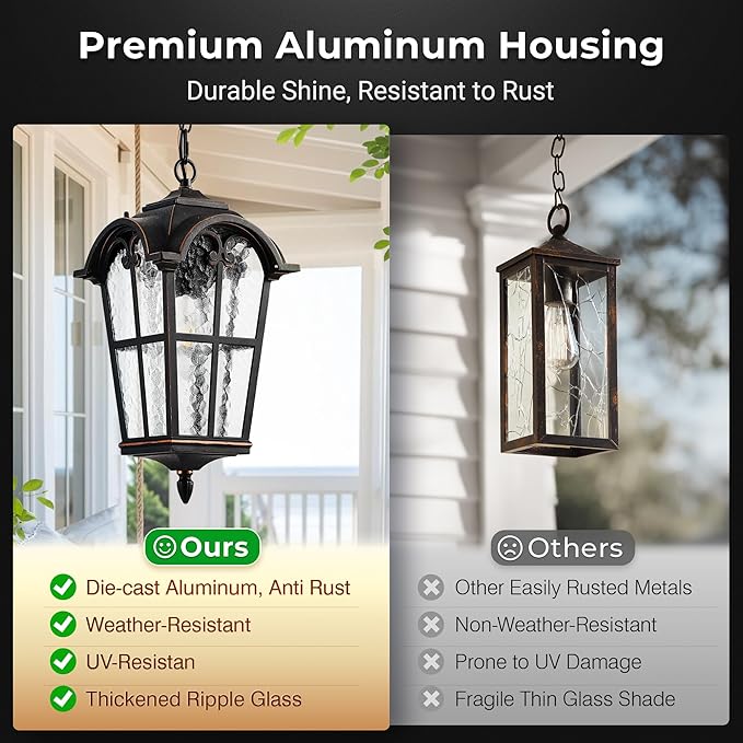 VIANIS 18.7" Large Outdoor Pendant Light, Vintage ORB Outside Chandelier - Image 4