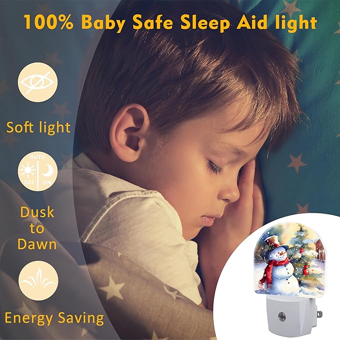 Cute Snowman with Christmas Tree Night Light Plug into Wall, Winter Xmas - Image 5