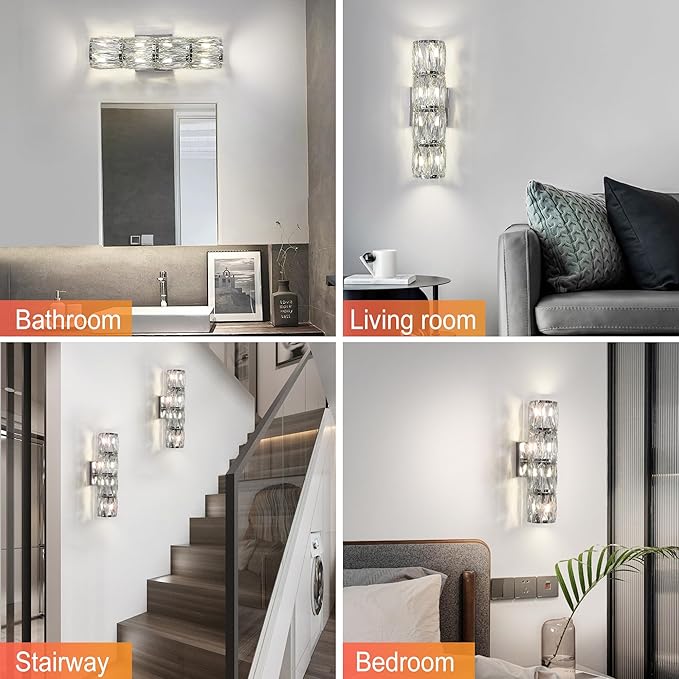 Crystal Wall Sconces Set of Two, Modern Sconces Wall Decor Set of 2 Chrome - Image 6