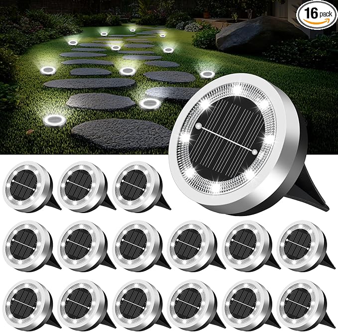 Mini Solar Ground Lights 16 Pack Outdoor IP65 Waterproof Solar Flat Garden by SenLuKit