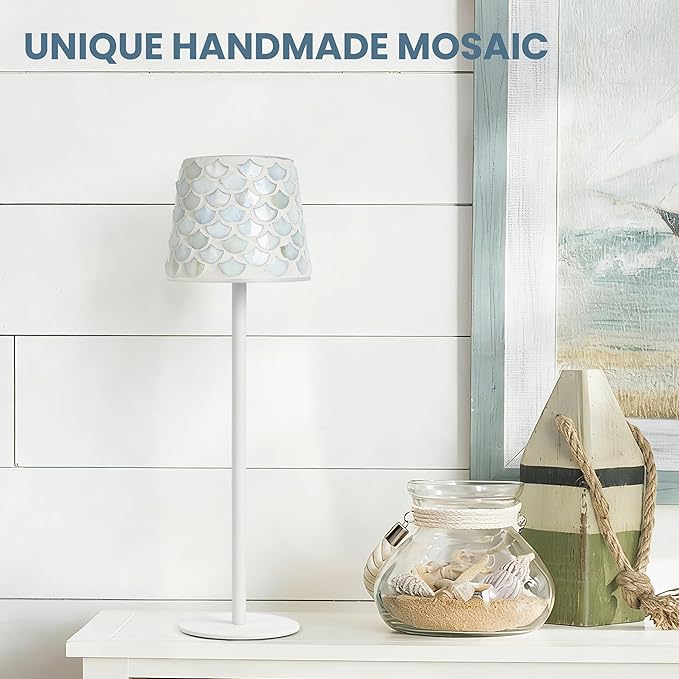 AELS Mosaic Rechargeable Lamps Cordless White Lamps Set of 2, 5200mAh Handmade - Image 4