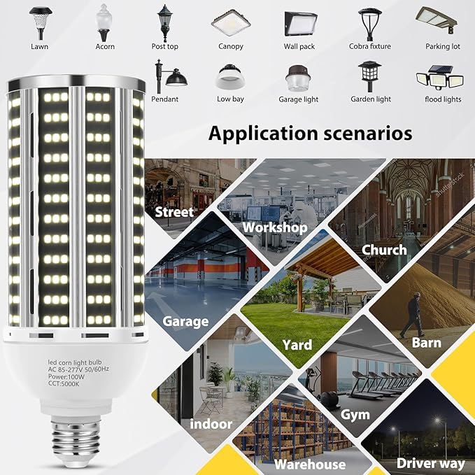 100W 4 pack LED Corn Light Bulb, Commercial Grade DayLight 5000K E26/E39 - Image 6