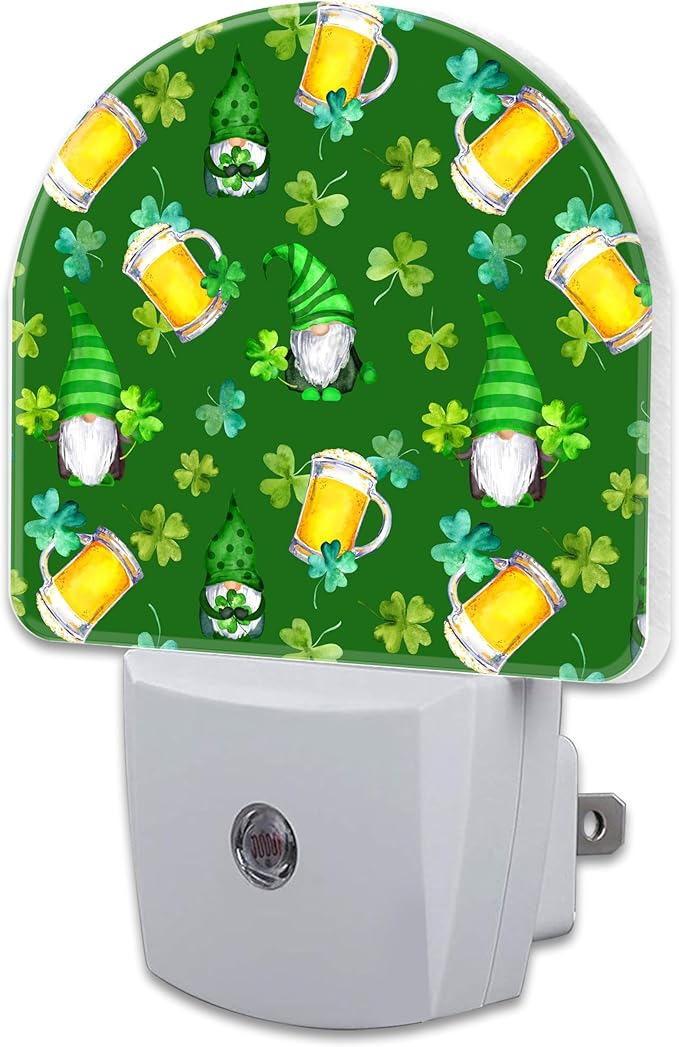 Saint Patrick Day Gnomes and Clovers Night Light Plug into Wall, Irish Shamrock by sndheke