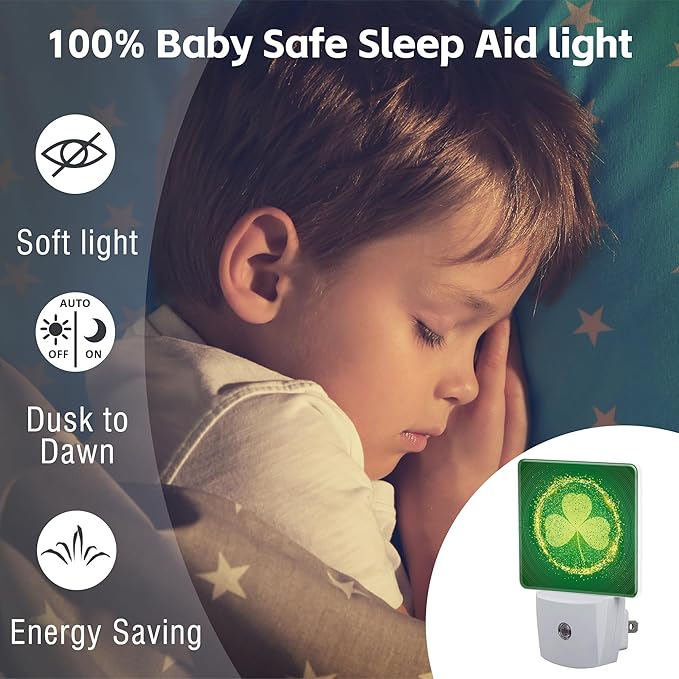 St Patrick's Day Shamrock Night Light Plug into Wall, 0.5w Energy Saving Sleep - Image 5