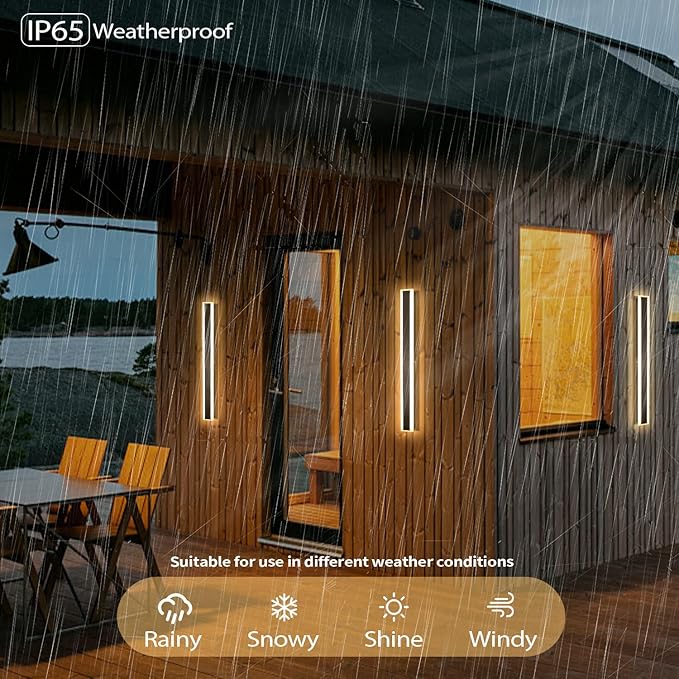 39 Inch Black Modern Outdoor Wall Light 3000K-6000K Dimmable Modern Exterior - Image 2