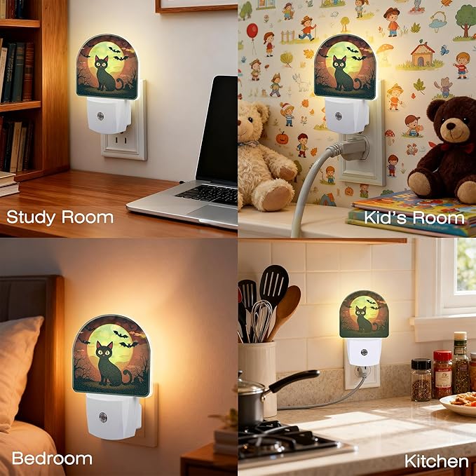 Halloween Black Cat Night Light, Dusk-to-Dawn Auto Sensor Plug in Night Light - Image 7