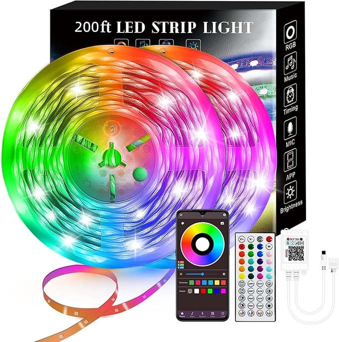 200FT Smart LED Strip Lights, RGB Strip Lights Sync to Music by Lcutml