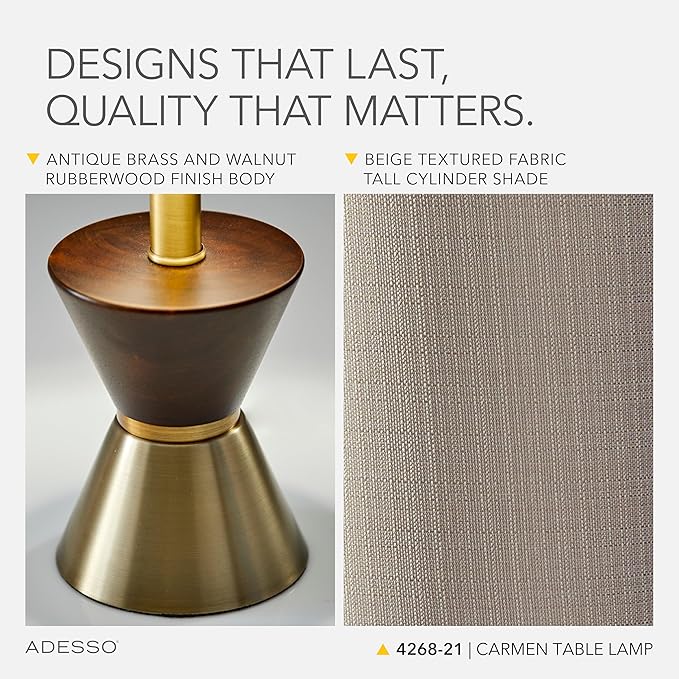 Adesso Table Lamp with Antique Bronze and Walnut Base, Bedside Table, Home - Image 4