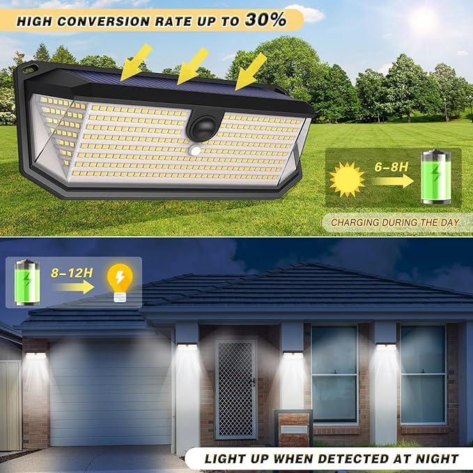 Solar Lights Outdoor, 4000LM 380 LEDs Solar Motion Lights Outdoor Waterproof - Image 3