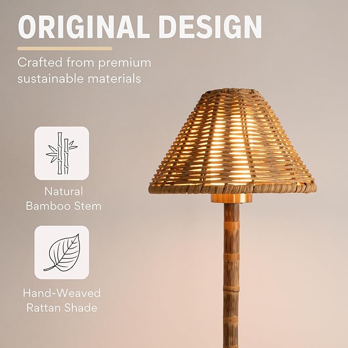 Bamboo Cordless LED Table Lamp – Rechargeable 24-Hour Battery, Dimmable Warm - Image 2