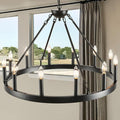 Black Wagon Wheel Chandelier 32 inch, 12-Light Farmhouse Wagon Wheel by ZBMYRBZJ