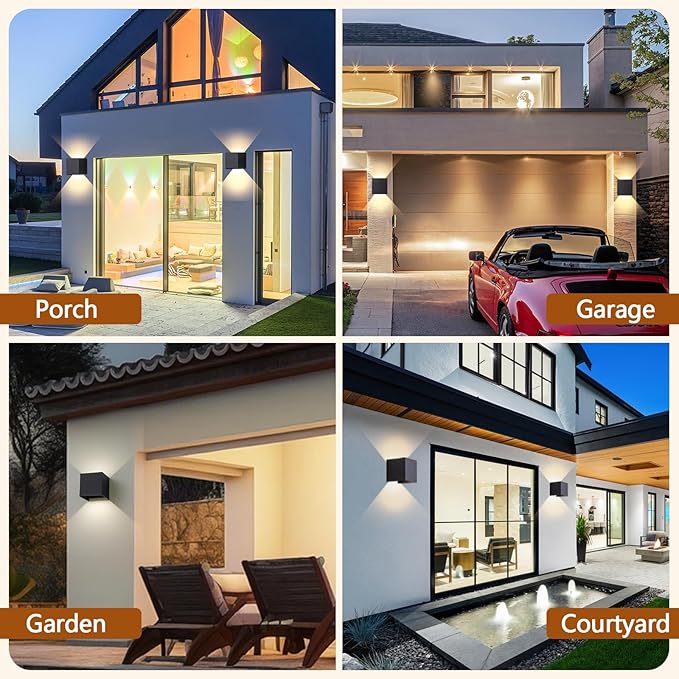 2 Pack LED Outdoor Wall Light Exterior/Interior, Modern Black Square Aluminum - Image 8
