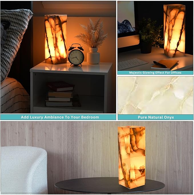 UMAID Handcrafted Onyx Marble Table Lamp, Each Lamp One-of-a-Kind - Image 2