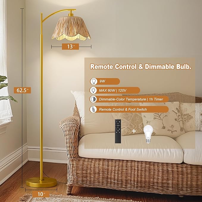 Oneach Boho Floor Lamp with 3 Color Temperatures, Farmhouse Floor Lamps - Image 3