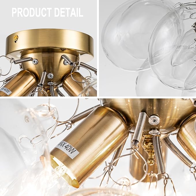 Semi Flush Mount Chandelier Gold Close to Ceiling Light Fixtures Modern Bubble - Image 6