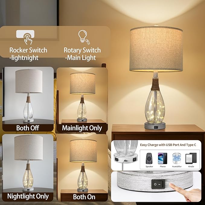 OYEARS 23" Table Lamps for Living Room Set of 2 Bedside Lamps for Night Stands - Image 3