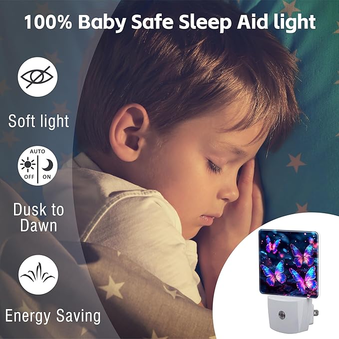 Glowing Purple Butterflies Night Light Plug into Wall, Neon Butterfly Dusk to - Image 5