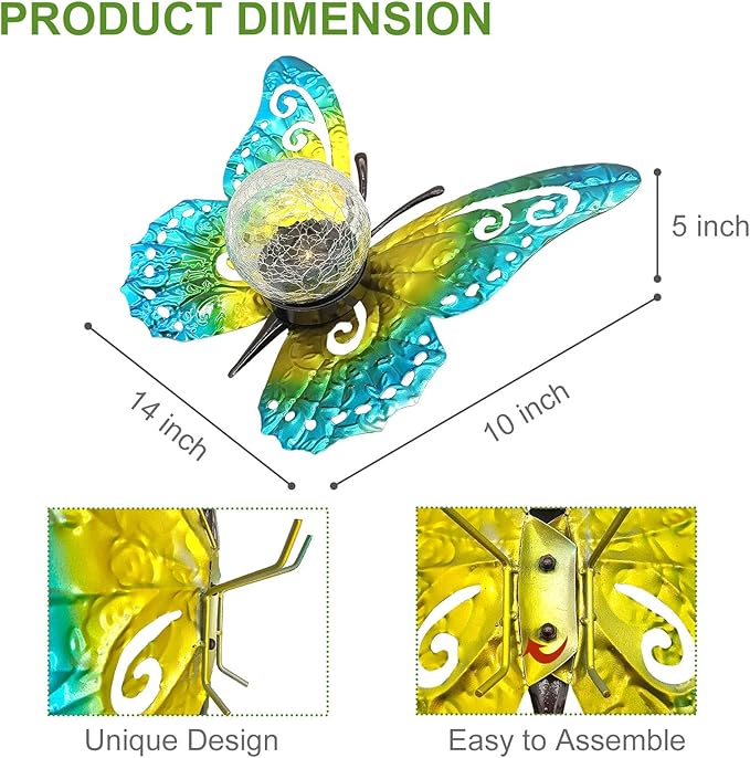 Solar Lights Outdoor Garden Butterfly Decor, Metal Butterfly Statue Decoration - Image 3