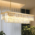 Gold Rectangular Chandelier 40 Inch-10-Light Luxury Crystal Pendant Lighting by Laiuetai