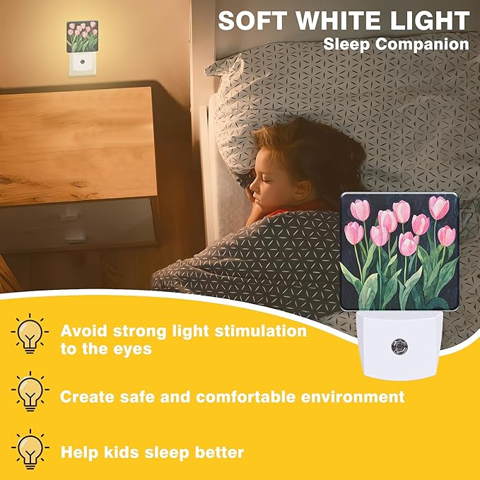 Pink Tulips Night Light, Floral Plug-in Nightlight - Image 3