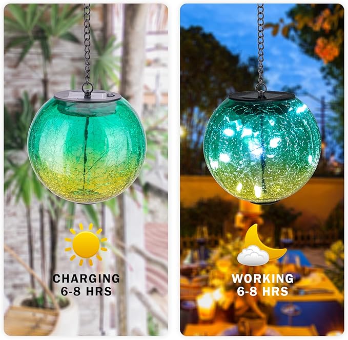 Hanging Solar Lights Outdoor Solar Lanterns Outdoor Decorative Cracked Glass - Image 3