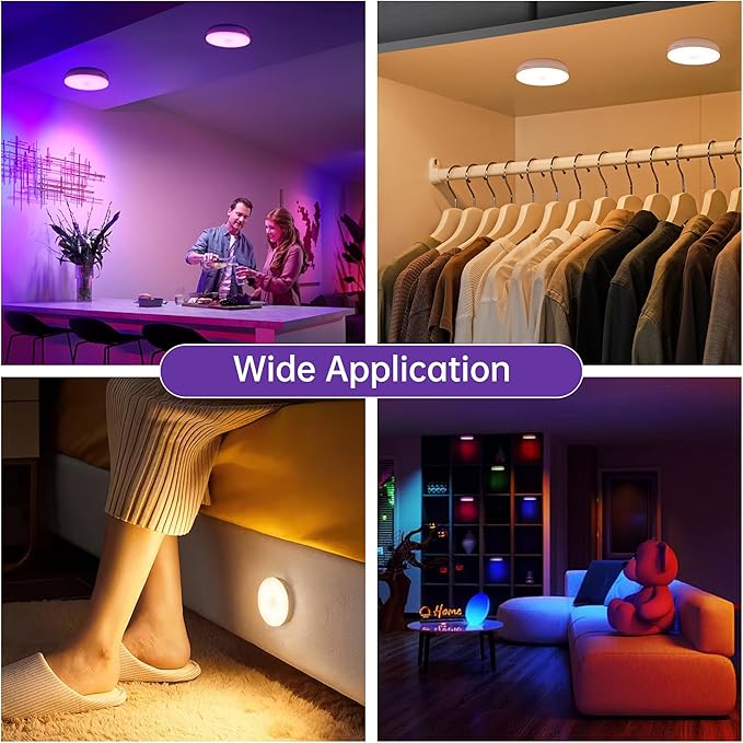 Homelist NL4 Sensor Lights Indoor, 6 Pack RGB Rechargeable Puck Light - Image 8