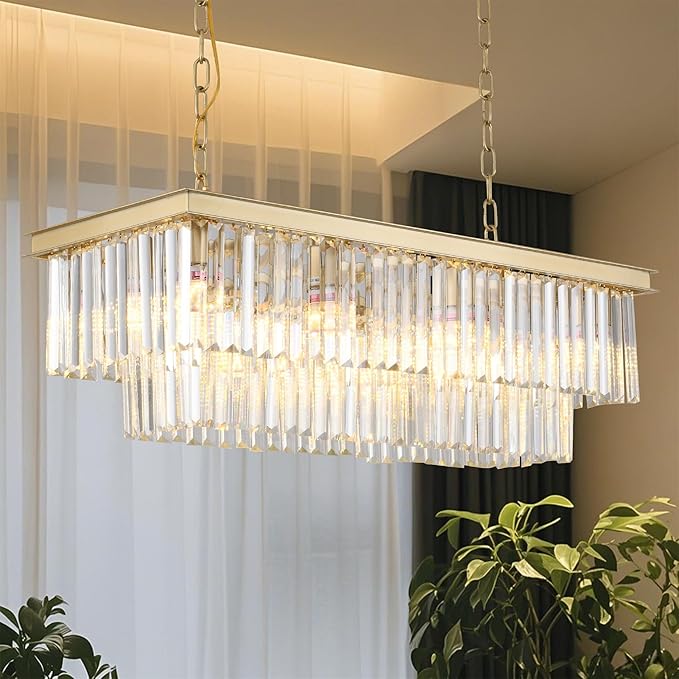 Gold Rectangular Chandelier 31.5 Inch by Laiuetai