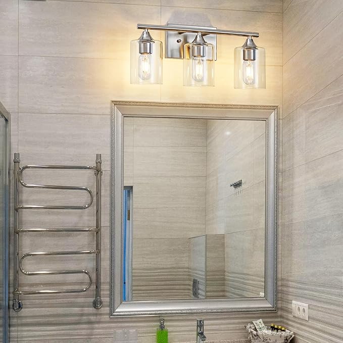3-Light Bathroom Light Fixtures, Brushed Nickel Vanity Light, Modern Bathroom - Image 2