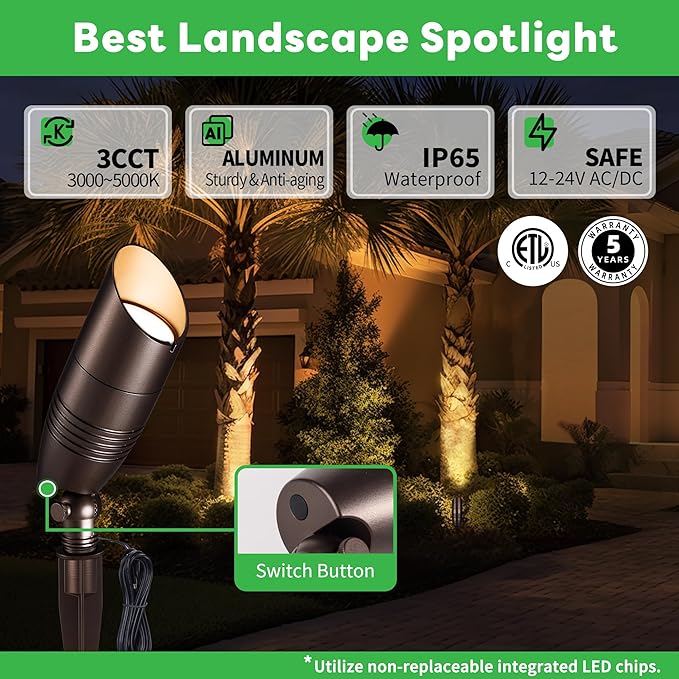 Landscape Light Kit, 6 Pack 3CCT Selectable Spot Light and 100W Low Voltage - Image 2