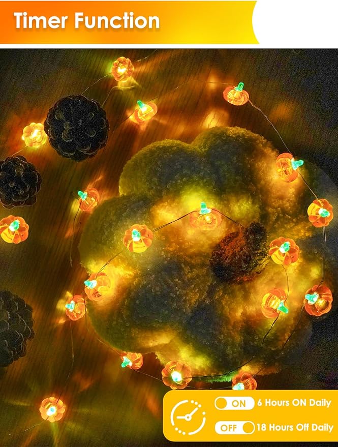 BOSSERN 2 Pack 60LED Thanksgiving Decoration 3D Pumpkin String Lights Battery - Image 5