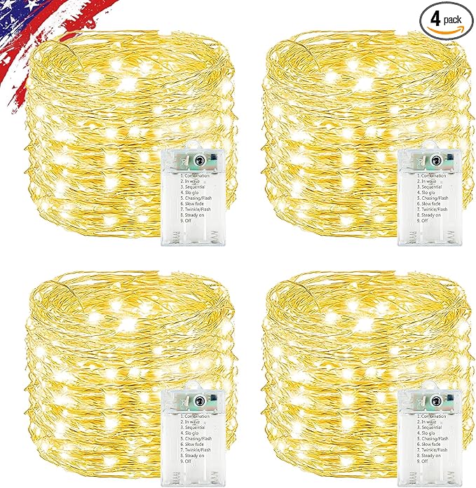 4 Pack Cuttable Fairy Lights Battery Operated, Waterproof 20FT 60LED Twinkle by KAQ