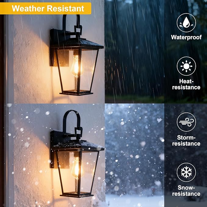 Kalium Outdoor Wall Lights Fixtures Lantern Frame 16 1/8", Outside Lights Black - Image 4