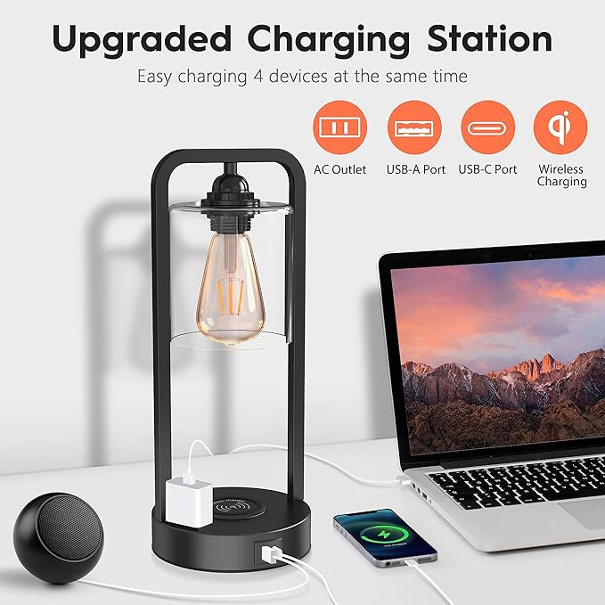 Wireless Charging Table Lamp for Bedroom Set of 2, Touch Control Dimmable - Image 3