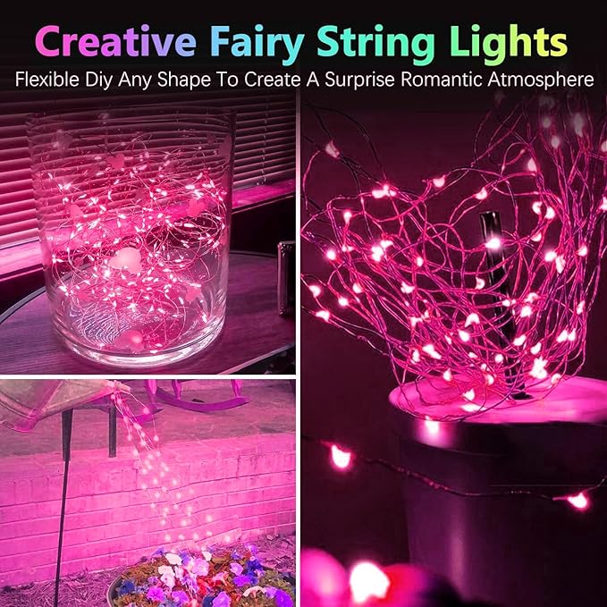 4 Pack 60 LED Pink Fairy Lights Battery Operated - Image 5
